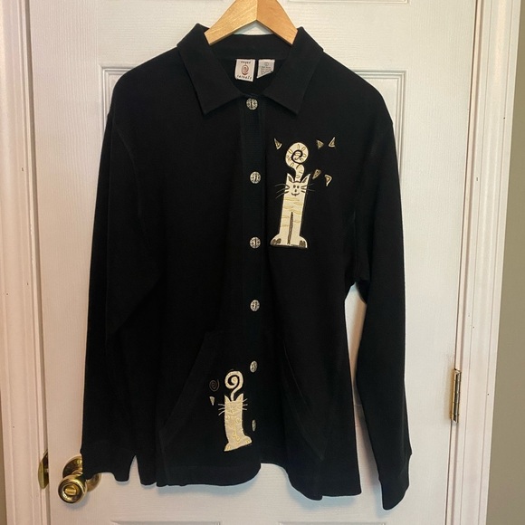 Onque Casuals Sz L Cotton Top & Pants Set. Cat design. - Picture 1 of 13